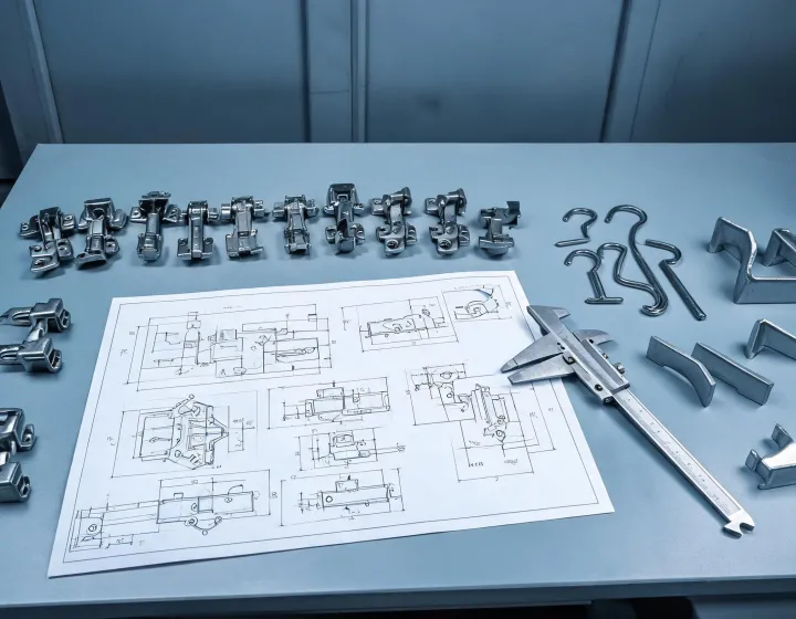 Hardware selection desk with drawings